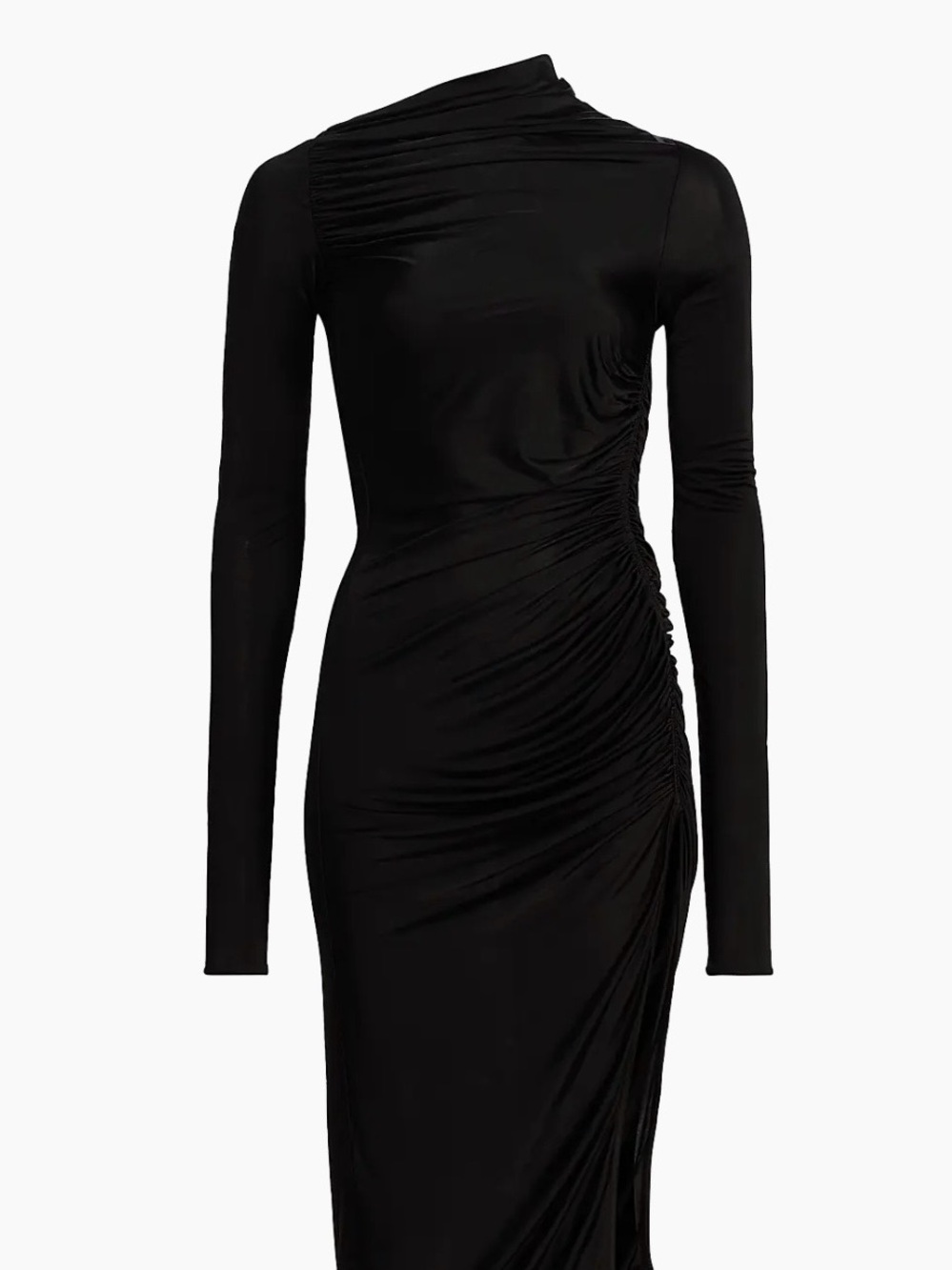 Rick Owens Lilies Black Asymmetrical Ruched Midi Dress with Slit